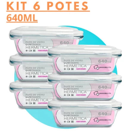 Conjunto de Potes de Vidro 640 ml – Tampa Hermética, Zero Vazamento Minha loja Kit Com 6 un 