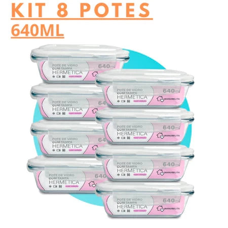 Conjunto de Potes de Vidro 640 ml – Tampa Hermética, Zero Vazamento Minha loja Kit Com 8 un 