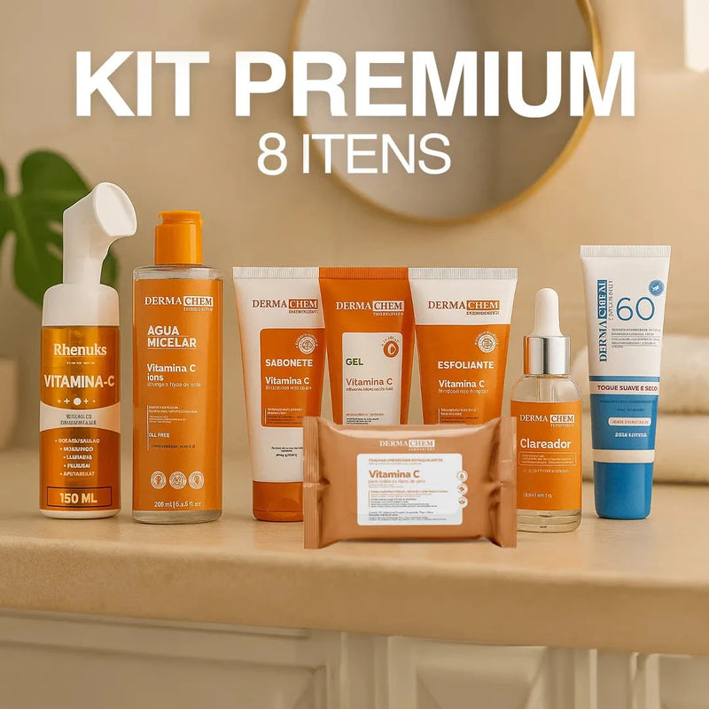 Ritual da Pele Renovada – Kit 8 em 1 para Clarear, Rejuvenescer e Iluminar com Vitamina C Minha loja Kit Avançado 8 Itens 