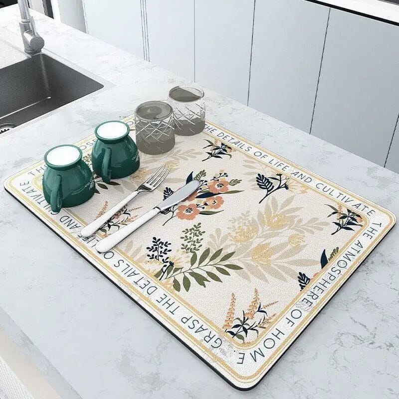 Tapete Escorredor de Louça Mágico 066 Mop Fácil 30x40cm Branco com Flores 