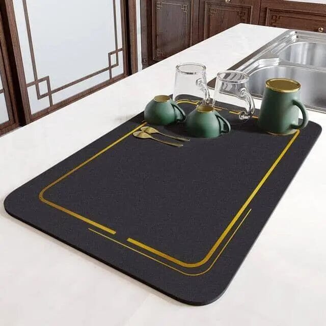 Tapete Escorredor de Louça Mágico 066 Mop Fácil 30x40cm Preto/Dourado 